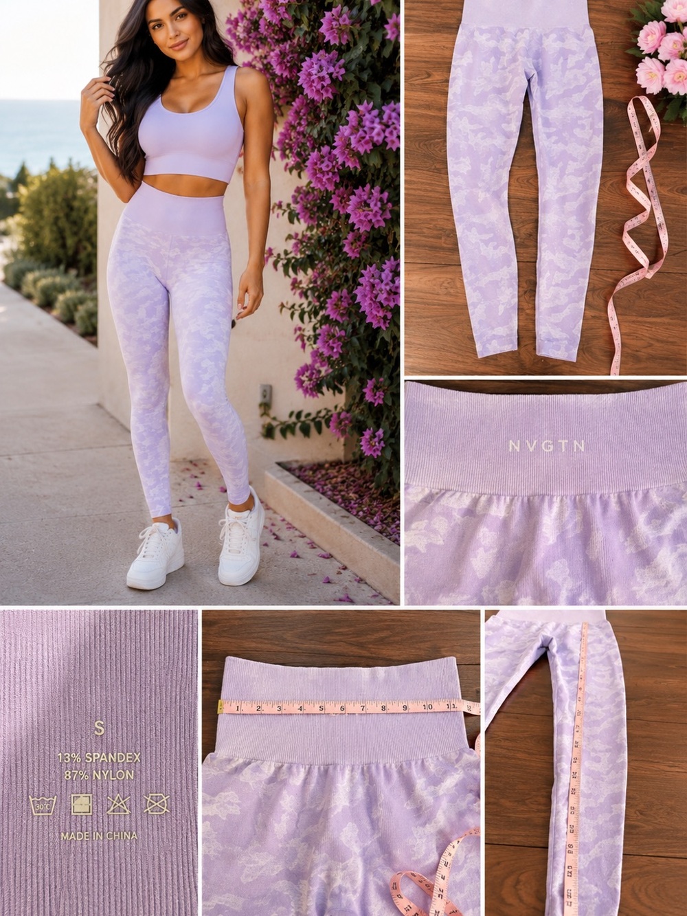NVGTN Lavender Camo Seamless Leggings Size S High Rise Gym Yoga - Picture 2 of 11